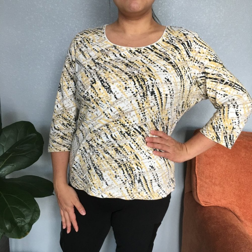 Karen Scott Cotton 3/4 Sleeve Paint Splatter Top